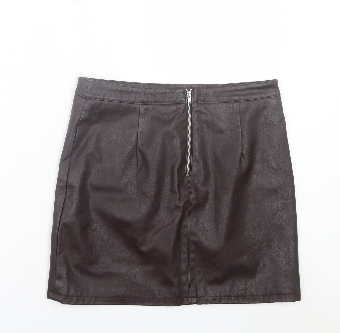 Dorothy Perkins Womens Black Polyurethane A-Line Skirt Size 10 Zip