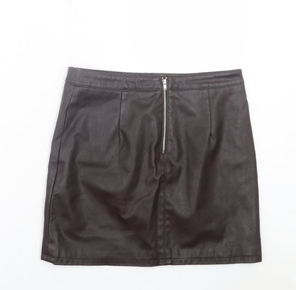 Dorothy Perkins Womens Black Polyurethane A-Line Skirt Size 10 Zip