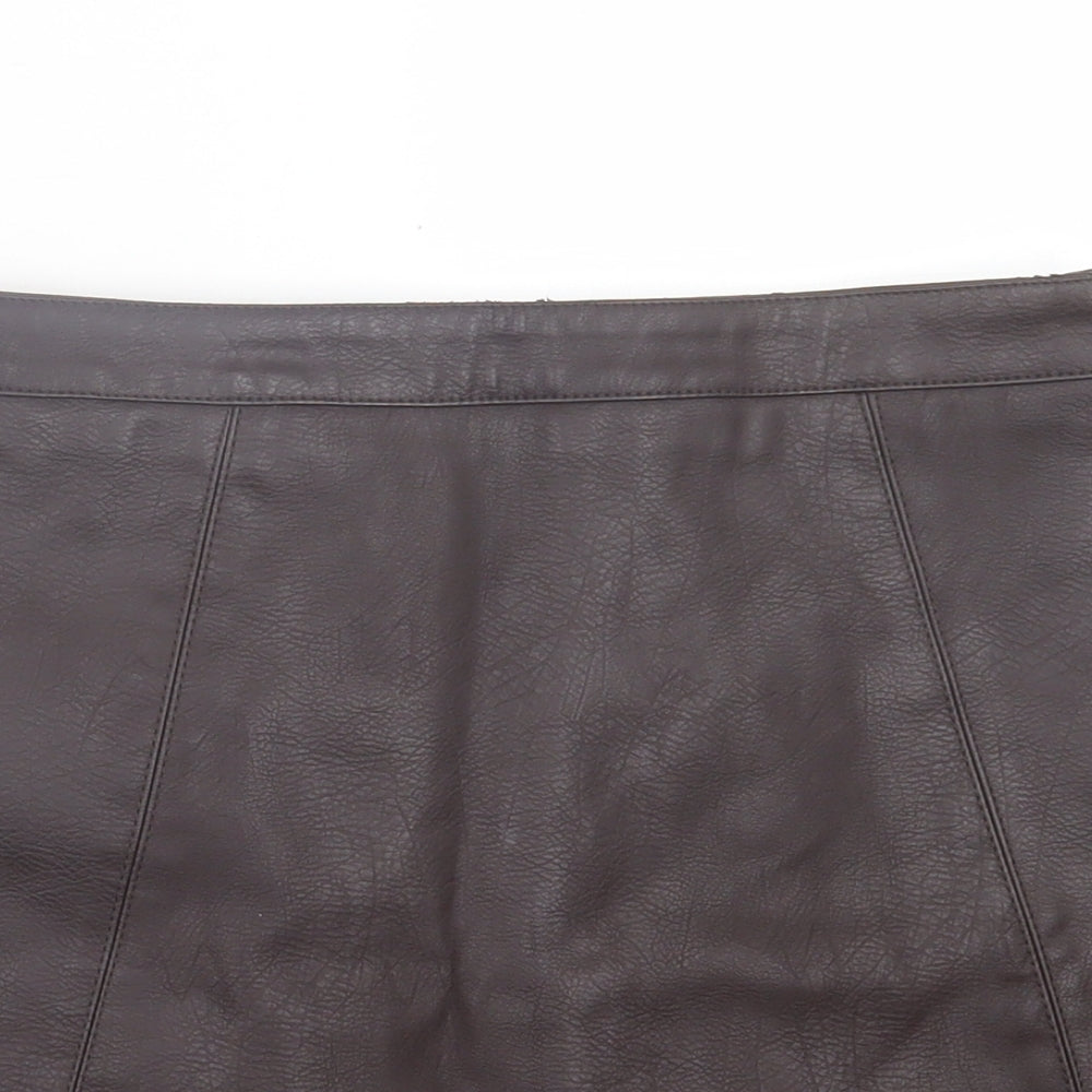 Dorothy Perkins Womens Black Polyurethane A-Line Skirt Size 10 Zip