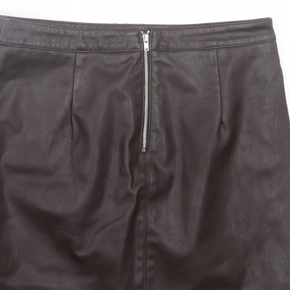 Dorothy Perkins Womens Black Polyurethane A-Line Skirt Size 10 Zip