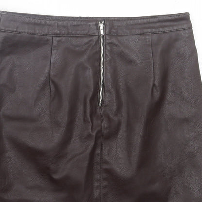 Dorothy Perkins Womens Black Polyurethane A-Line Skirt Size 10 Zip