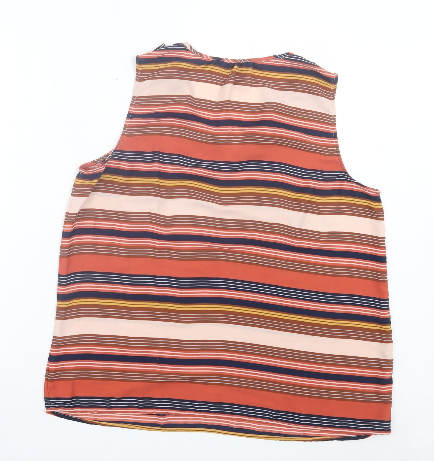 LOFT Womens Orange Striped Polyester Basic Tank Size L V-Neck