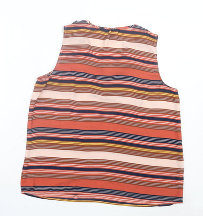 LOFT Womens Orange Striped Polyester Basic Tank Size L V-Neck