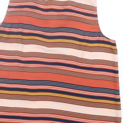 LOFT Womens Orange Striped Polyester Basic Tank Size L V-Neck