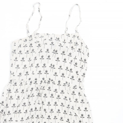 H&M Womens White Floral Viscose A-Line Size 8 Scoop Neck Zip