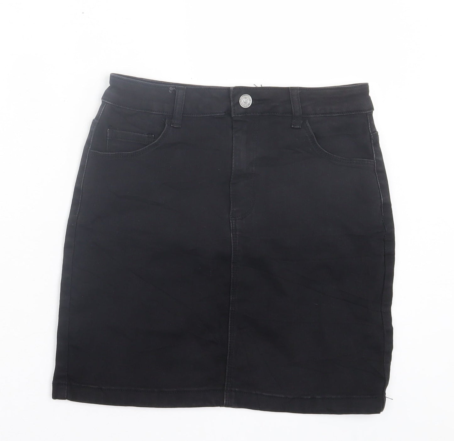 Missguided Womens Black Cotton A-Line Skirt Size 10 Button