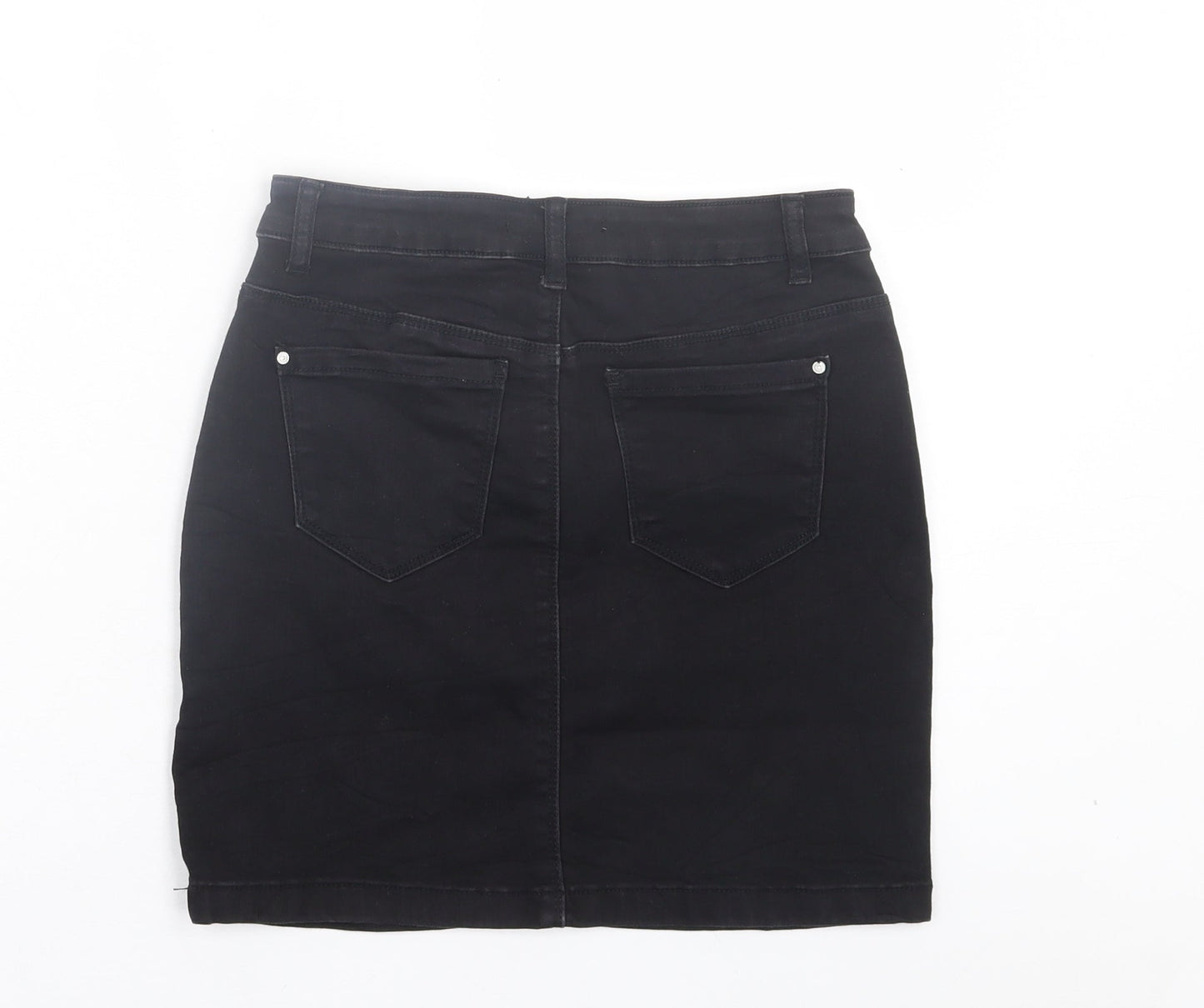 Missguided Womens Black Cotton A-Line Skirt Size 10 Button