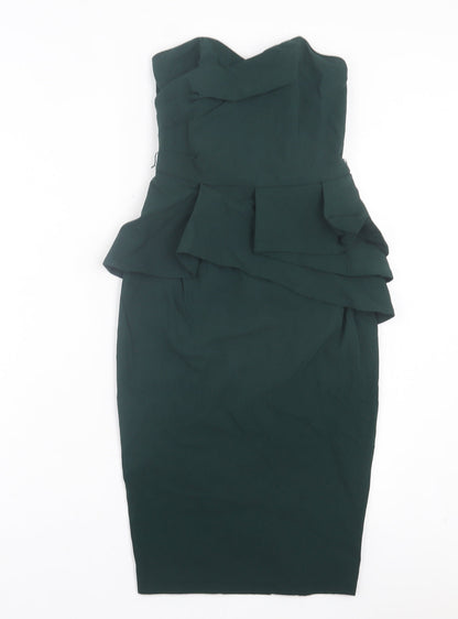 ASOS Womens Green Viscose Bodycon Size 8 Sweetheart Zip
