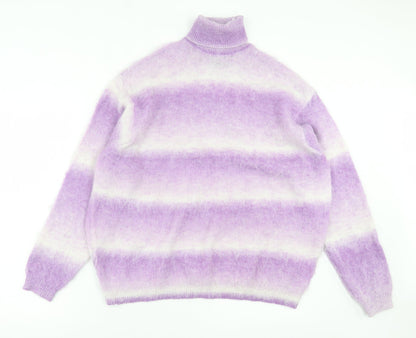 Atmosphere Womens Purple Roll Neck Striped Polyester Pullover Jumper Size M