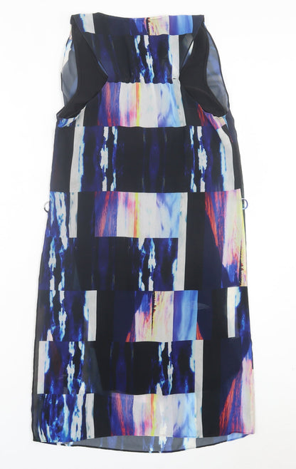 Warehouse Womens Blue Geometric Polyester A-Line Size 8 Cowl Neck Pullover