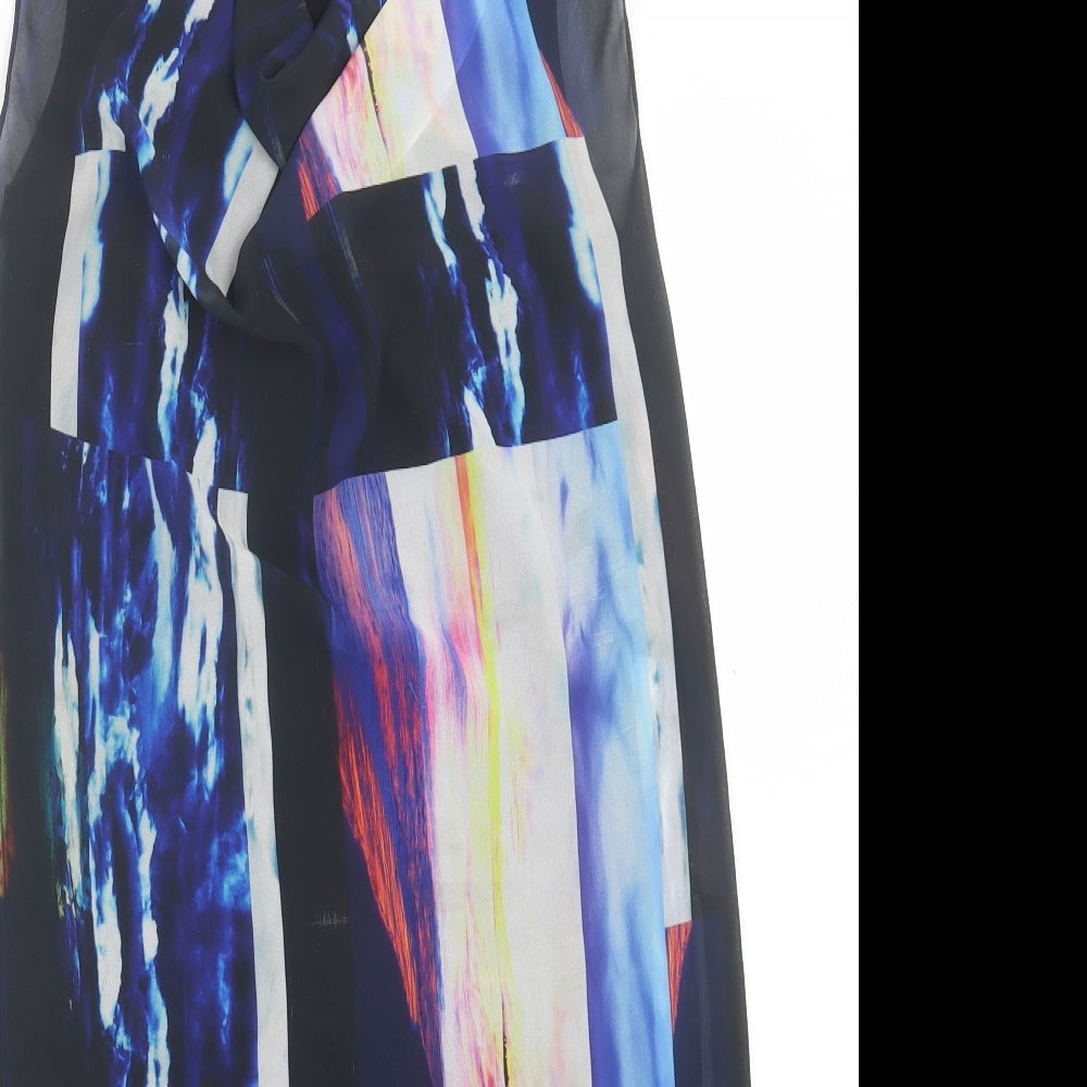 Warehouse Womens Blue Geometric Polyester A-Line Size 8 Cowl Neck Pullover