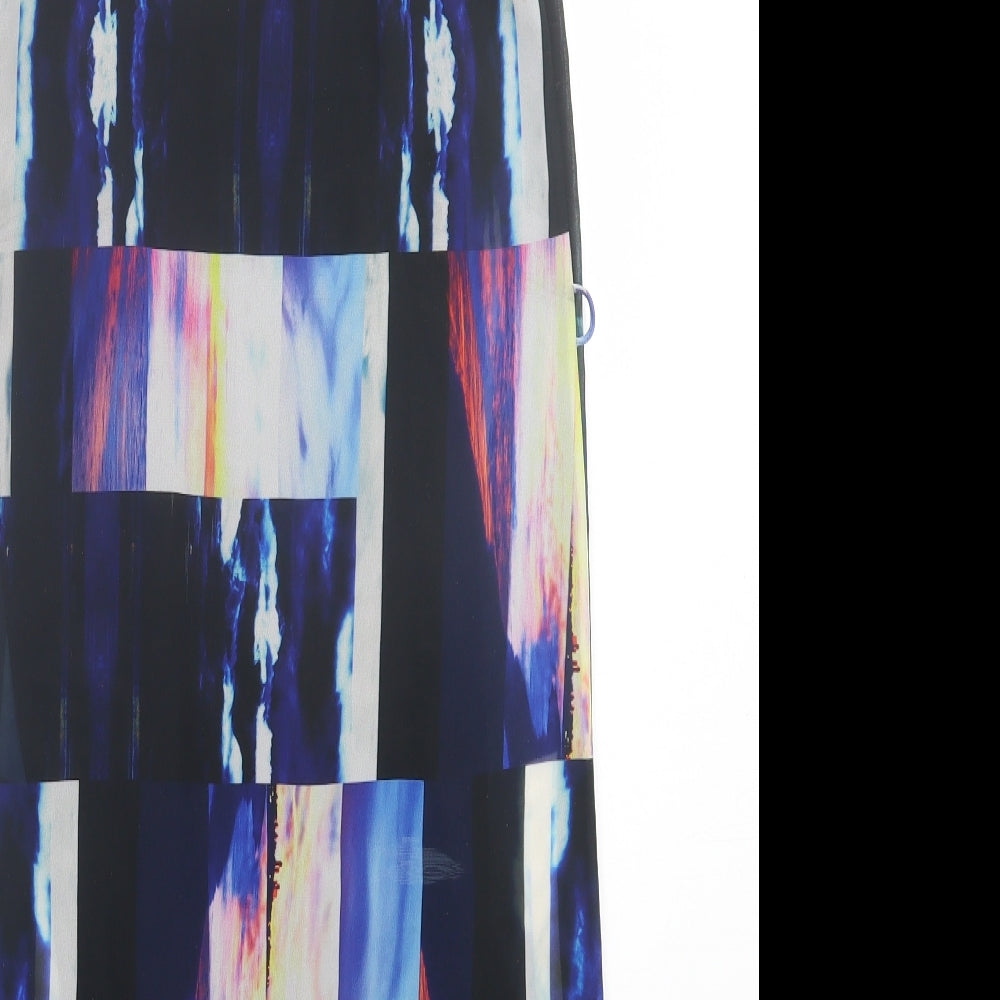 Warehouse Womens Blue Geometric Polyester A-Line Size 8 Cowl Neck Pullover