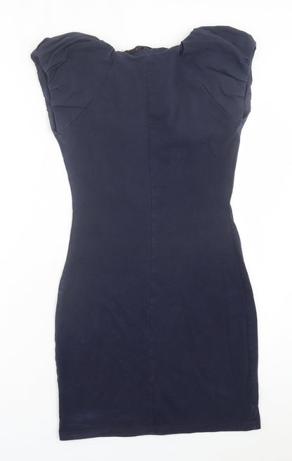 Lila Womens Blue Viscose Bodycon Size 8 Scoop Neck Pullover