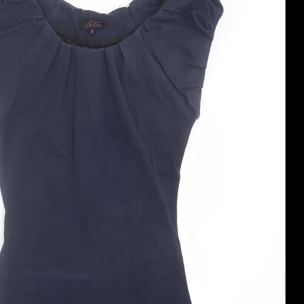 Lila Womens Blue Viscose Bodycon Size 8 Scoop Neck Pullover