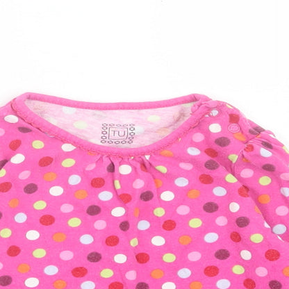 TU Girls Pink Polka Dot Cotton Basic Casual Size 2 Years Crew Neck Button