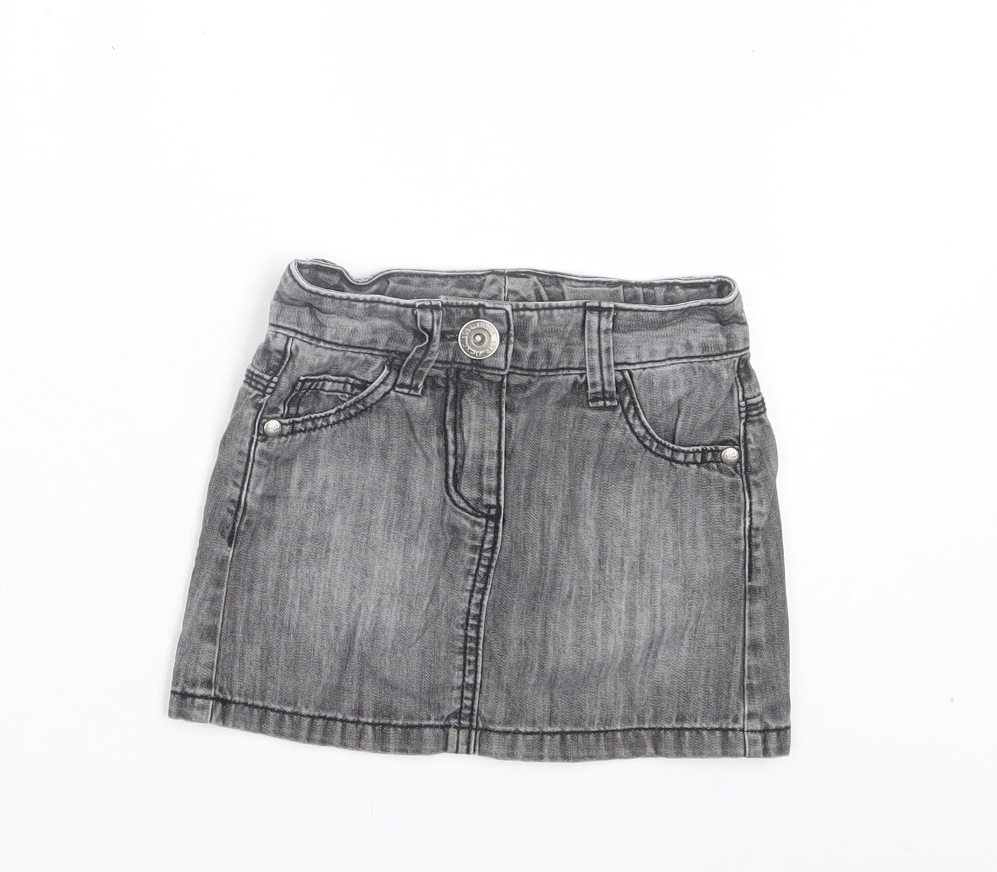 NEXT Girls Grey Cotton A-Line Skirt Size 4 Years Regular Button