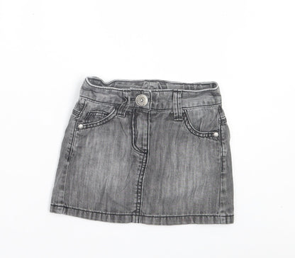 NEXT Girls Grey Cotton A-Line Skirt Size 4 Years Regular Button