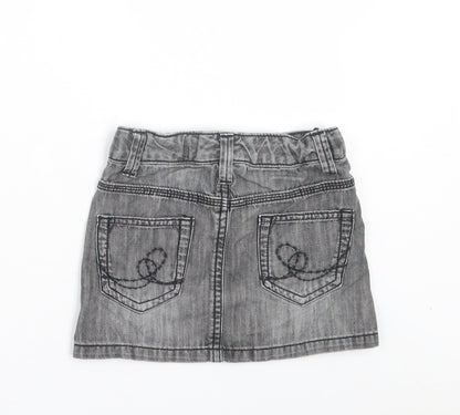 NEXT Girls Grey Cotton A-Line Skirt Size 4 Years Regular Button