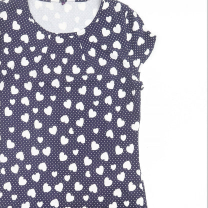 Preworn Womens Blue Geometric Polyester A-Line Size 12 Crew Neck Pullover - Hearts