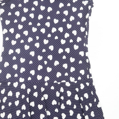 Preworn Womens Blue Geometric Polyester A-Line Size 12 Crew Neck Pullover - Hearts