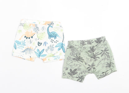TU Boys Multicoloured Geometric Cotton Cropped Trousers Size 0-3 Months Drawstring - Dinosaurs