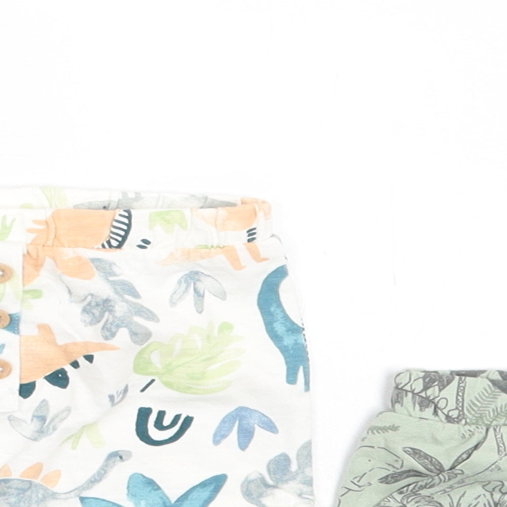 TU Boys Multicoloured Geometric Cotton Cropped Trousers Size 0-3 Months Drawstring - Dinosaurs