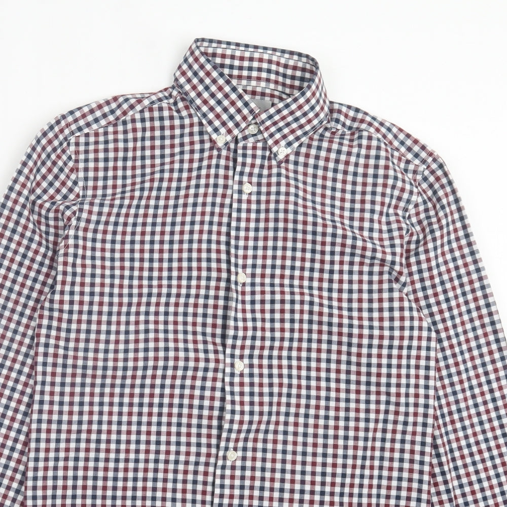 NEXT Mens Red Plaid Cotton Button-Up Size 14.5 Collared Button