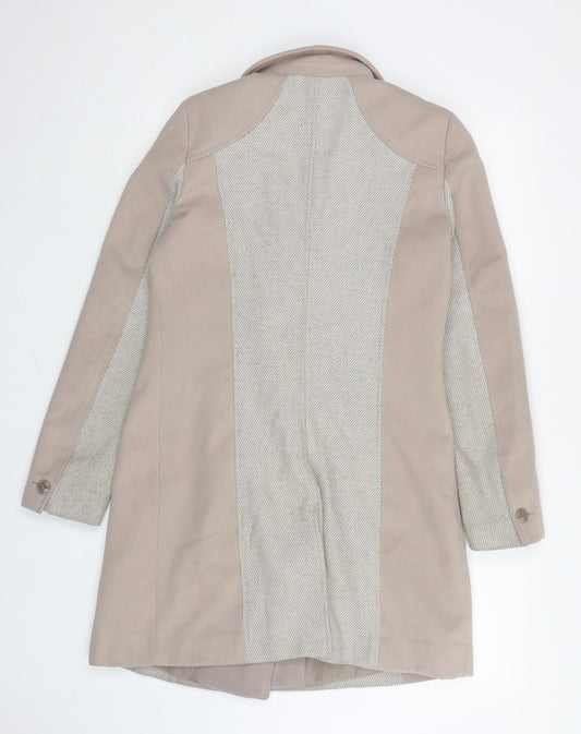 Primark Womens Grey Herringbone Overcoat Coat Size 10 Button