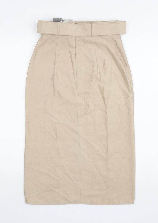 Primark Womens Beige Polyester Straight & Pencil Skirt Size 6 Zip