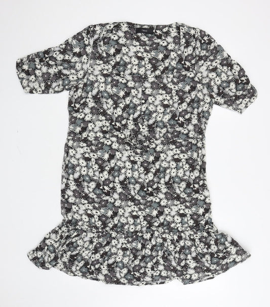 NEXT Womens Grey Floral Viscose Kaftan Size 12 Square Neck Pullover