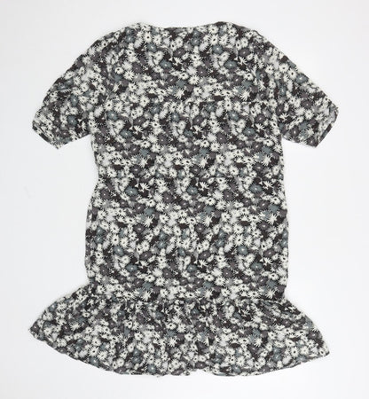 NEXT Womens Grey Floral Viscose Kaftan Size 12 Square Neck Pullover