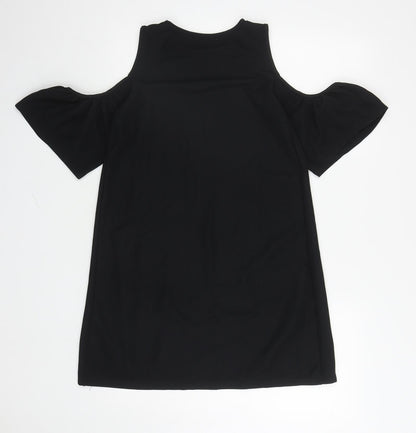 Zara Womens Black Polyester A-Line Size S Round Neck Pullover - Off the shoulder