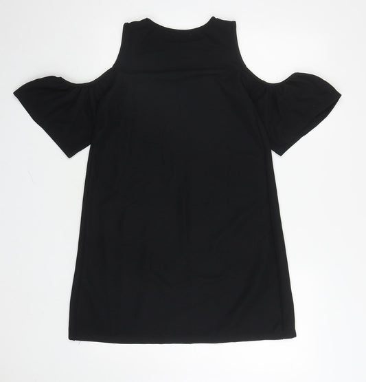 Zara Womens Black Polyester A-Line Size S Round Neck Pullover - Off the shoulder