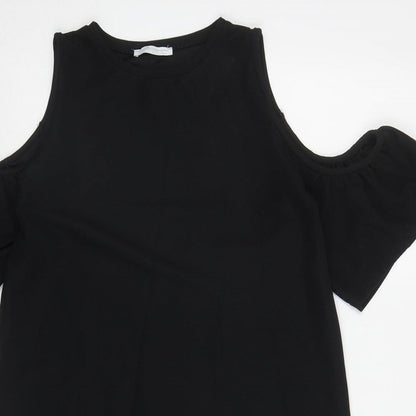 Zara Womens Black Polyester A-Line Size S Round Neck Pullover - Off the shoulder