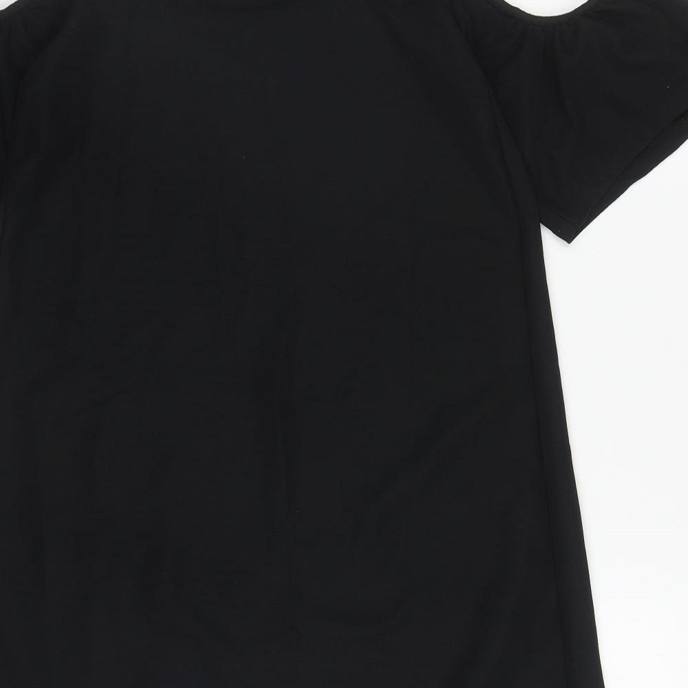 Zara Womens Black Polyester A-Line Size S Round Neck Pullover - Off the shoulder