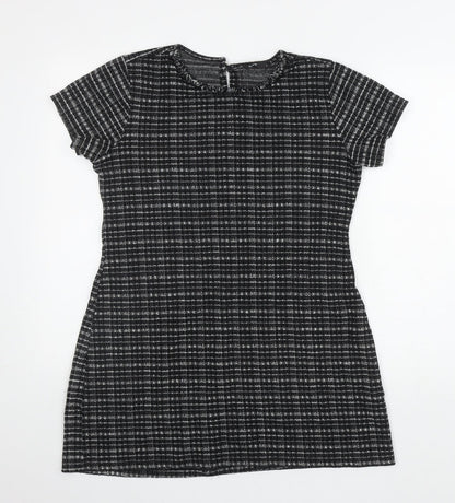 Defacto Womens Black Geometric Polyester A-Line Size XL Round Neck Pullover