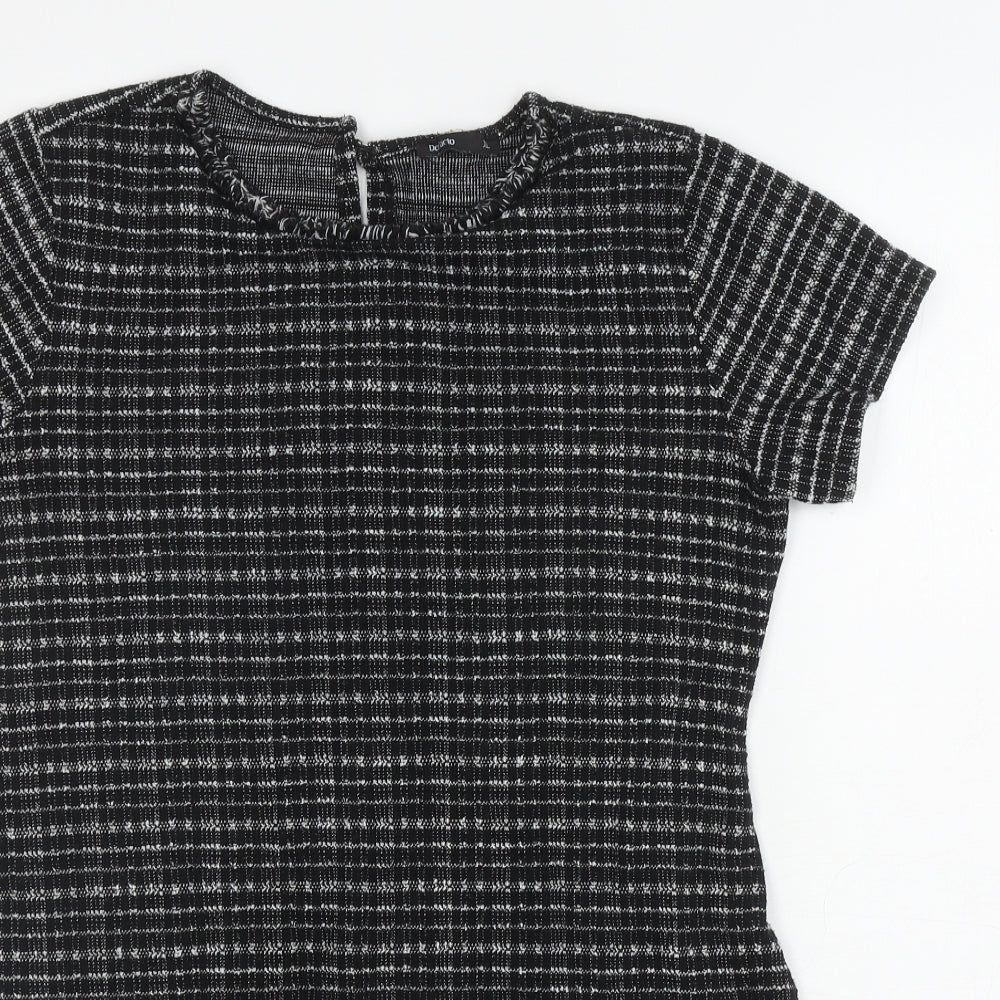 Defacto Womens Black Geometric Polyester A-Line Size XL Round Neck Pullover