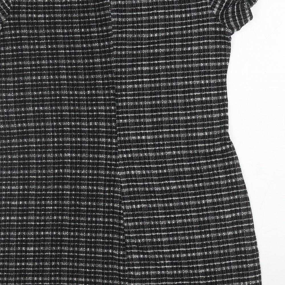Defacto Womens Black Geometric Polyester A-Line Size XL Round Neck Pullover
