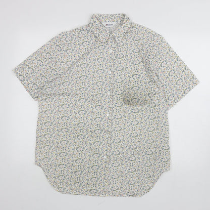 Damart Womens White Floral Polyester Basic Button-Up Size 16 Collared