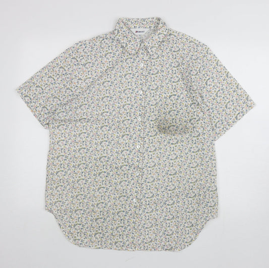 Damart Womens White Floral Polyester Basic Button-Up Size 16 Collared