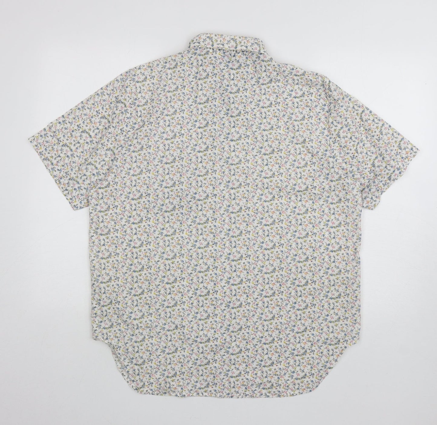 Damart Womens White Floral Polyester Basic Button-Up Size 16 Collared