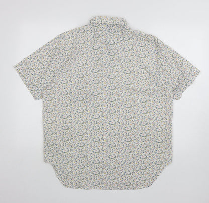 Damart Womens White Floral Polyester Basic Button-Up Size 16 Collared