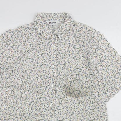 Damart Womens White Floral Polyester Basic Button-Up Size 16 Collared