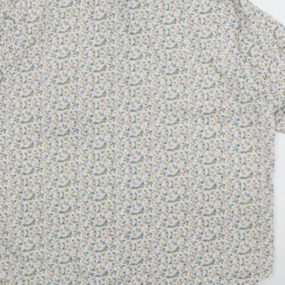 Damart Womens White Floral Polyester Basic Button-Up Size 16 Collared