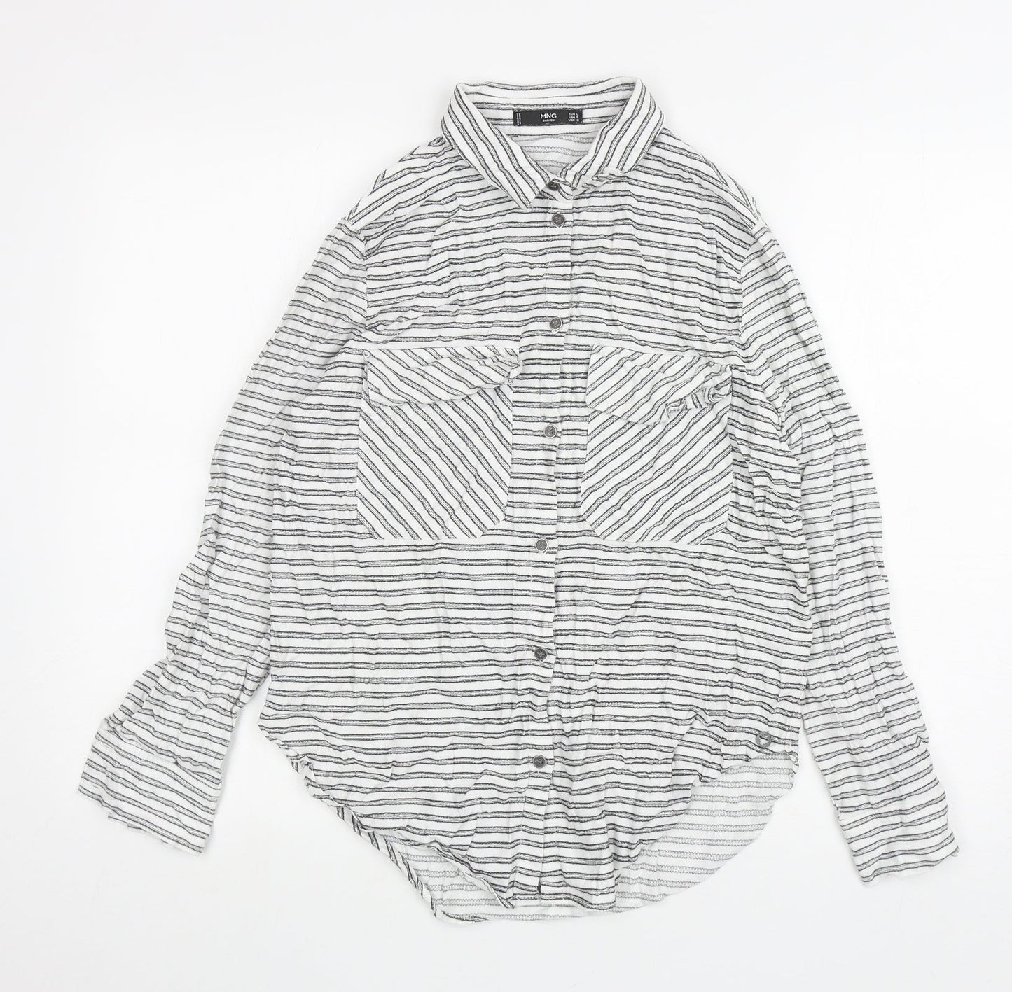 Ming Womens White Striped Polyester Basic Button-Up Size L Collared