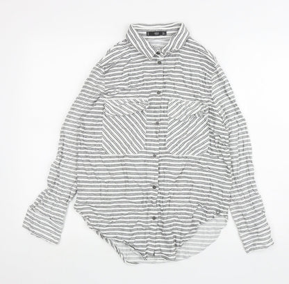 Ming Womens White Striped Polyester Basic Button-Up Size L Collared