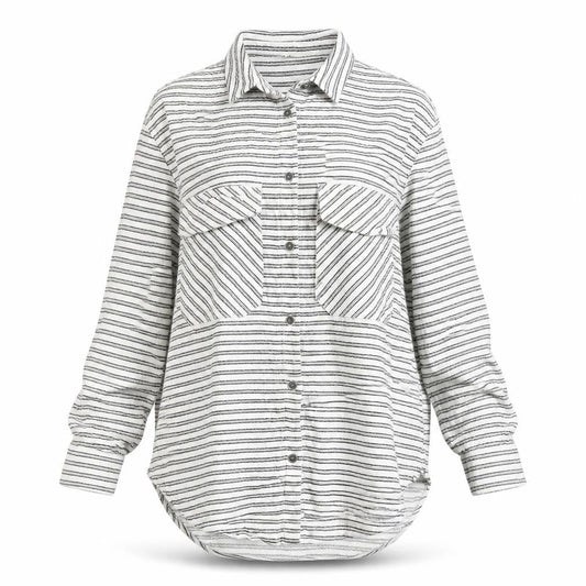 Ming Womens White Striped Polyester Basic Button-Up Size L Collared