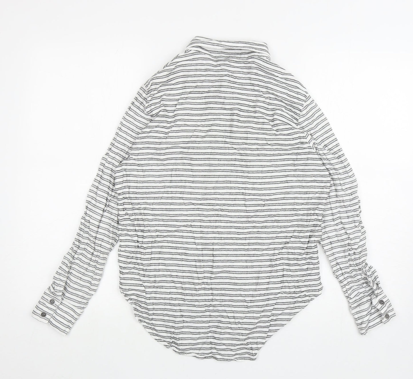 Ming Womens White Striped Polyester Basic Button-Up Size L Collared