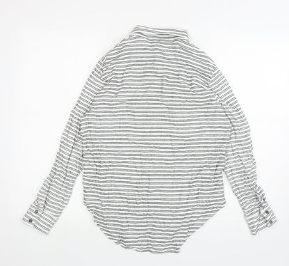 Ming Womens White Striped Polyester Basic Button-Up Size L Collared