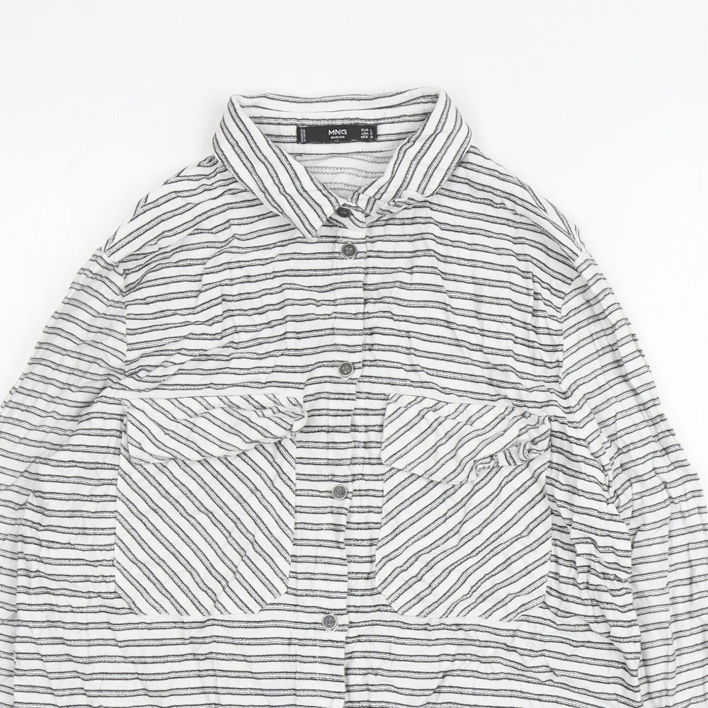 Ming Womens White Striped Polyester Basic Button-Up Size L Collared